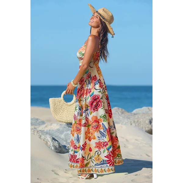 Robe longue tropicale fermeture éclair au dos