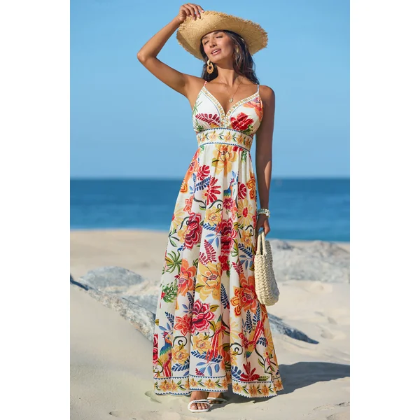 Robe longue tropicale fermeture éclair au dos