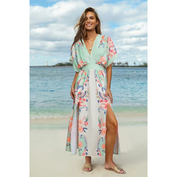 Robe longue tropicale taille élastique