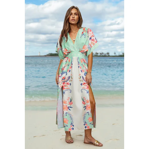 Robe longue tropicale taille élastique