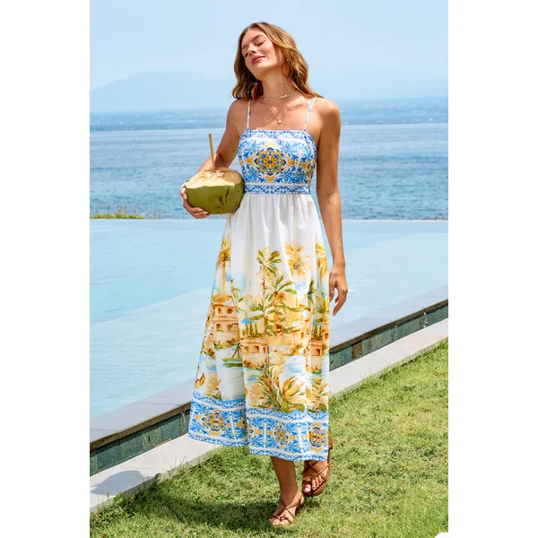 Robe longue tropicale à l’allure panoramique