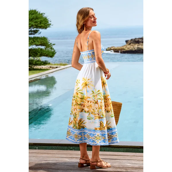 Robe longue tropicale à l’allure panoramique