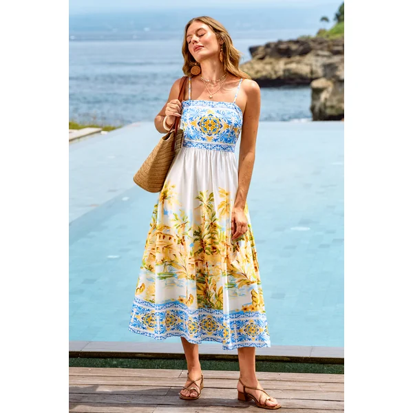 Robe longue tropicale à l’allure panoramique