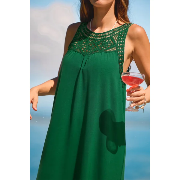 Robe longue verte col rond sans manches
