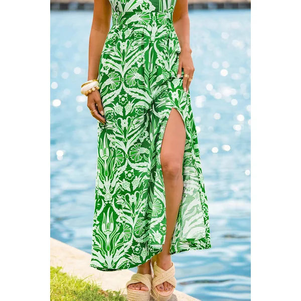 Robe longue verte dos croisé