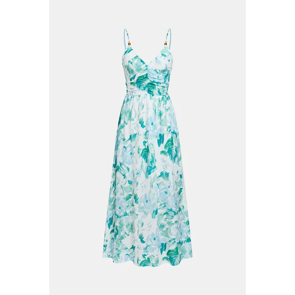 Robe longue verte à col plongeant