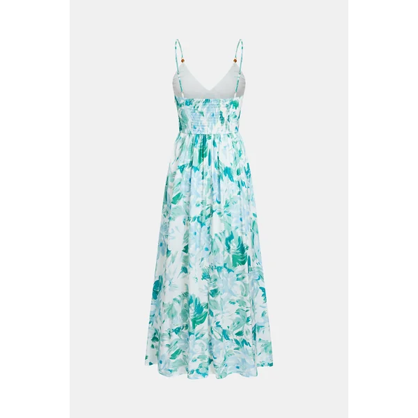 Robe longue verte à col plongeant