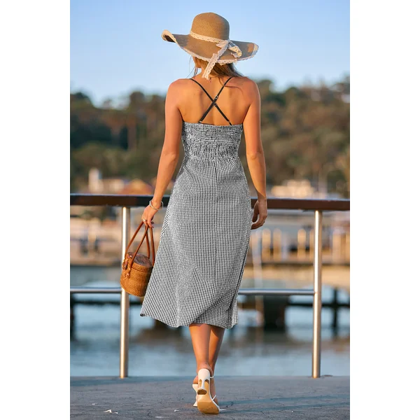 Robe longue à carreaux col scoop