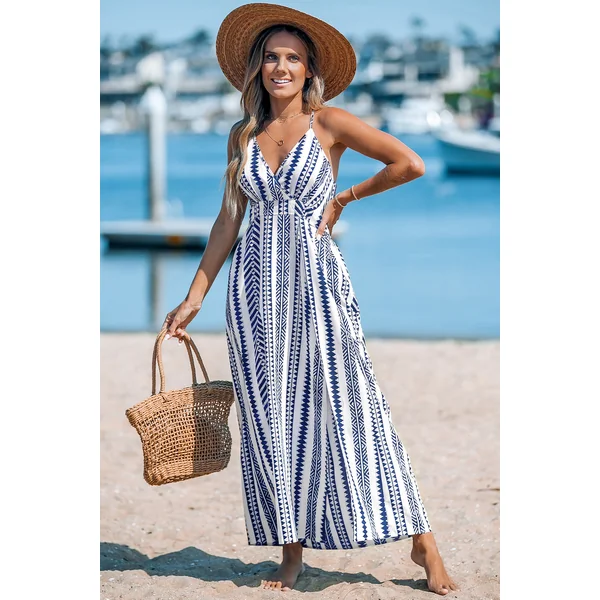 Robe longue à motif géométrique au style affirmé