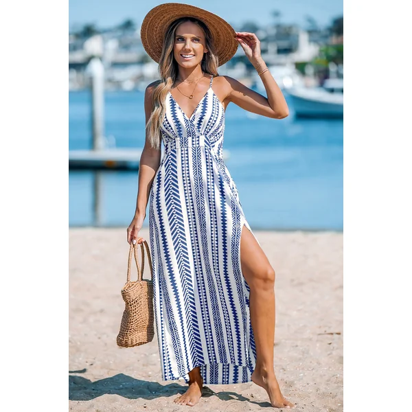 Robe longue à motif géométrique au style affirmé