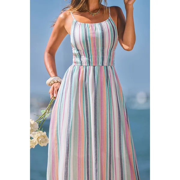 Robe longue à rayures sans manches col carré