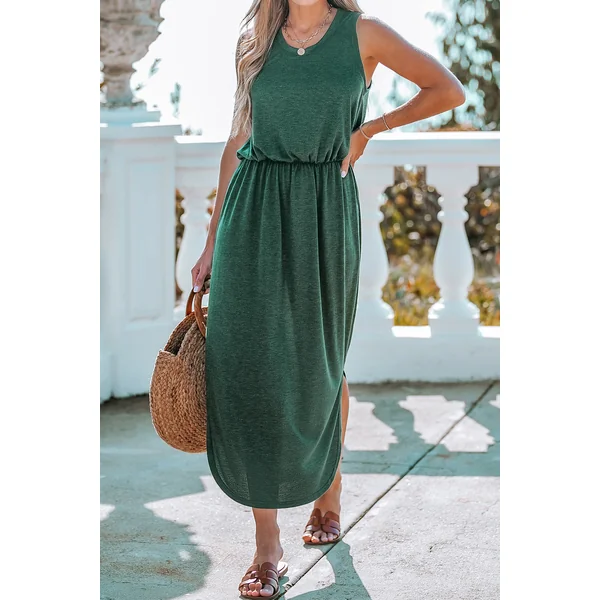 Robe maxi fendue sur le côté verte