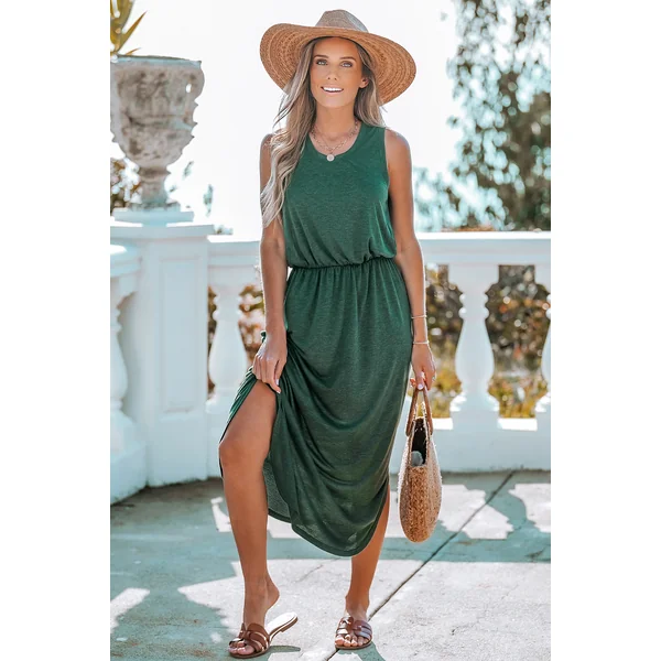 Robe maxi fendue sur le côté verte