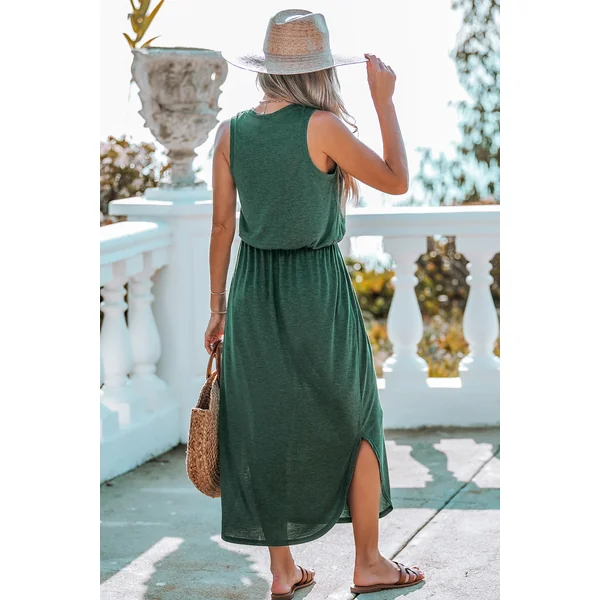 Robe maxi fendue sur le côté verte