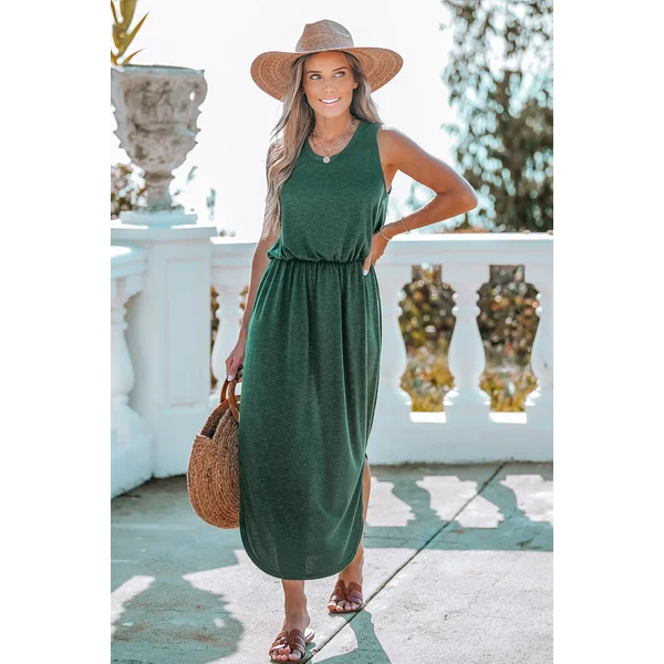 Robe maxi fendue sur le côté verte