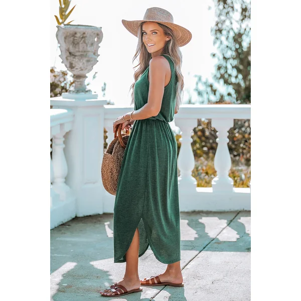 Robe maxi fendue sur le côté verte