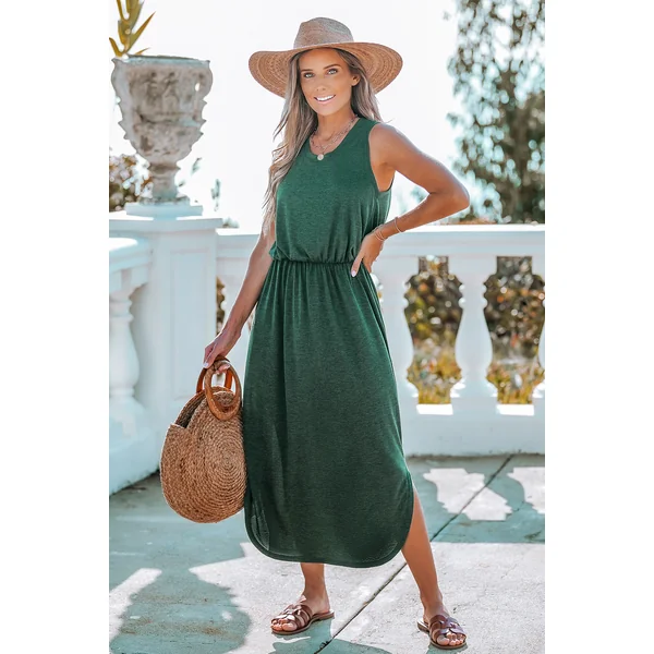 Robe maxi fendue sur le côté verte