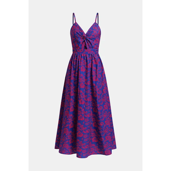 Robe maxi florale à col en V avec nœud