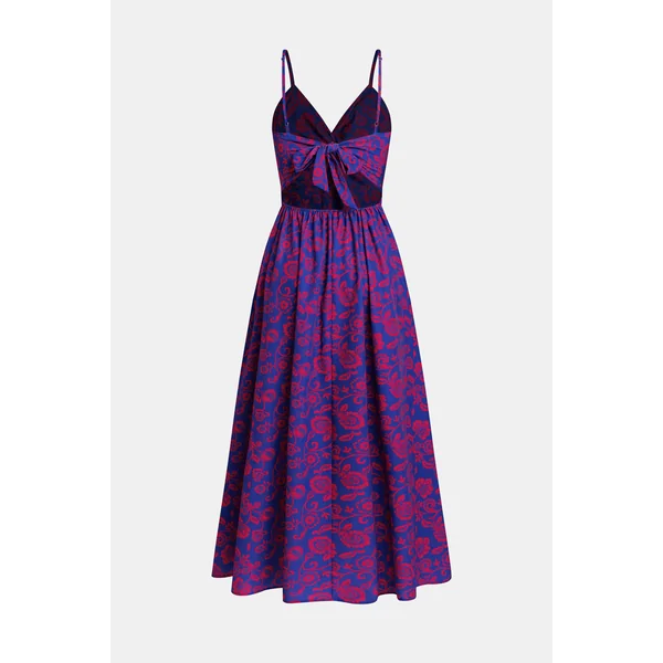 Robe maxi florale à col en V avec nœud
