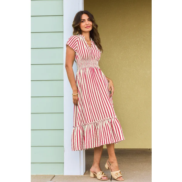 Robe midi fuchsia à rayures aux teintes coucher de soleil