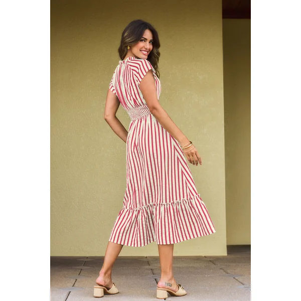 Robe midi fuchsia à rayures aux teintes coucher de soleil