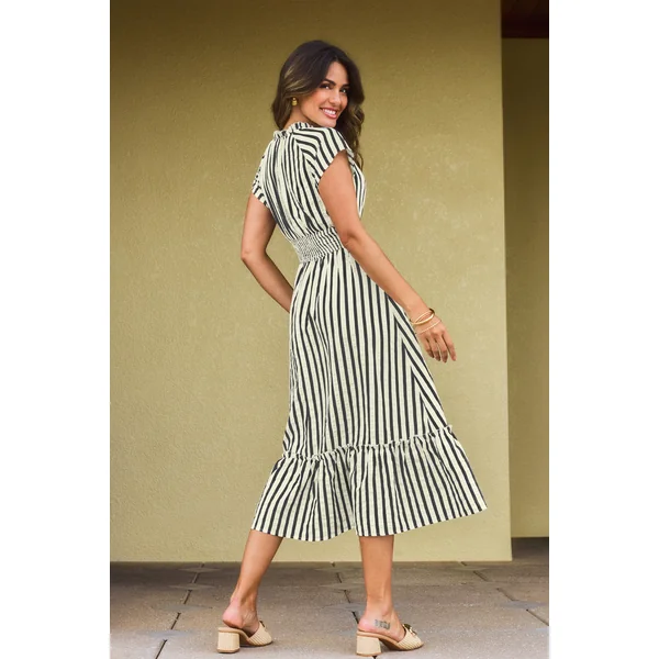 Robe midi noire à rayures aux teintes coucher de soleil