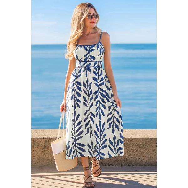 Robe tropicale bleue tissée sans manches