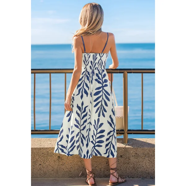 Robe tropicale bleue tissée sans manches