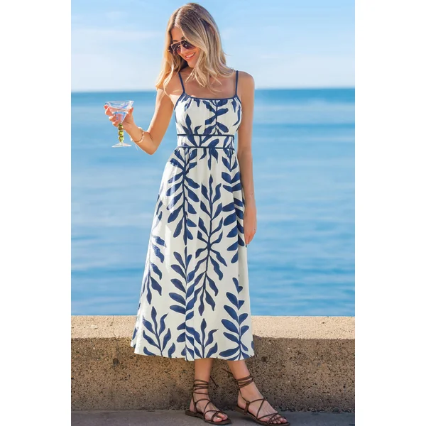 Robe tropicale bleue tissée sans manches