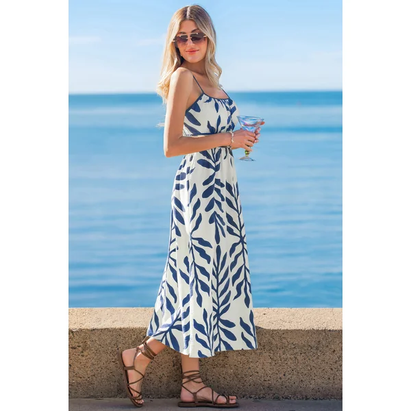 Robe tropicale bleue tissée sans manches