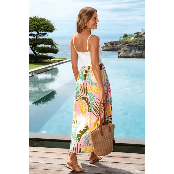 Robe tropicale multicolore col V sans manches