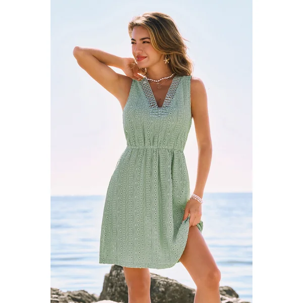 Robe verte col V sans manches