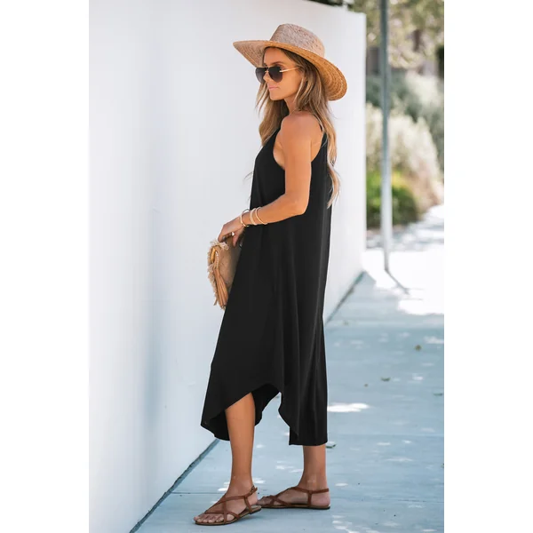 Robe à bretelles maxi fluide avec col scoop