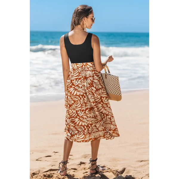 Robe à col carré tropicale à palmiers