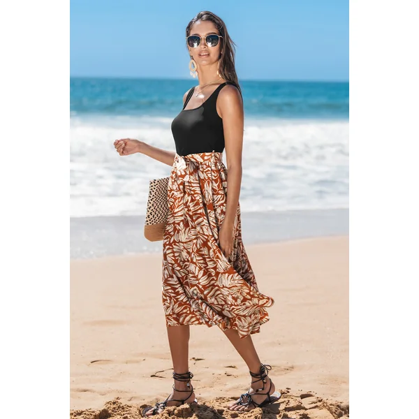 Robe à col carré tropicale à palmiers