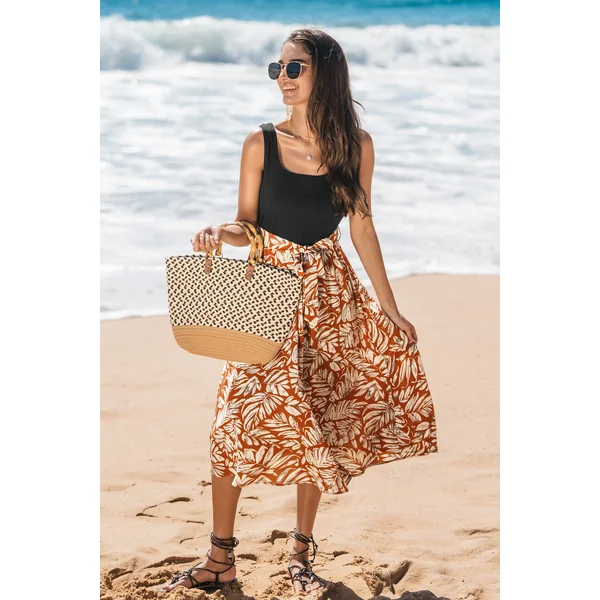 Robe à col carré tropicale à palmiers