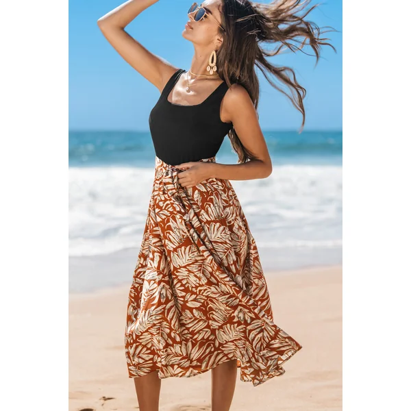 Robe à col carré tropicale à palmiers