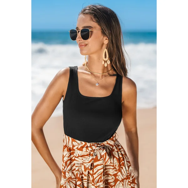 Robe à col carré tropicale à palmiers