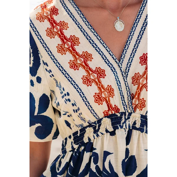 Robe à col V taille élastique