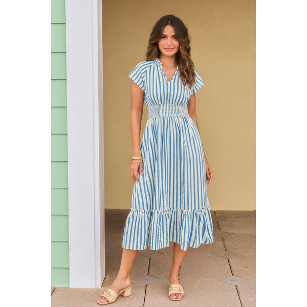 Robe à rayures taille smockée
