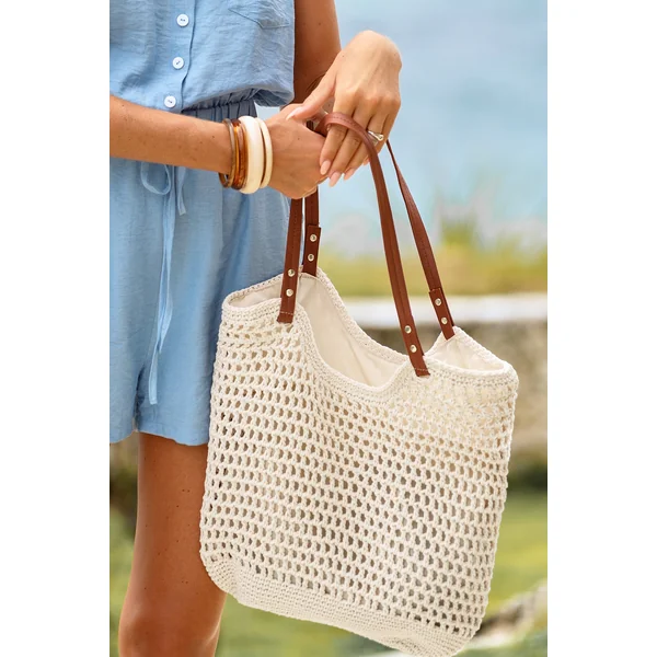 Sac cabas beige avec bandoulière
