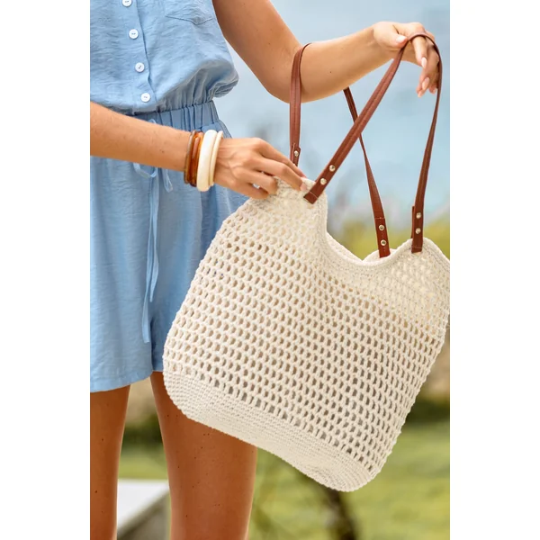 Sac cabas beige avec bandoulière