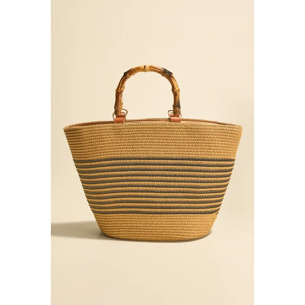 Sac en paille structuré à anse en bambou
