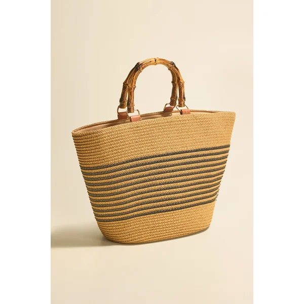 Sac en paille structuré à anse en bambou