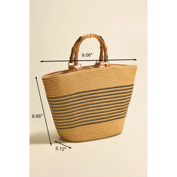 Sac en paille structuré à anse en bambou