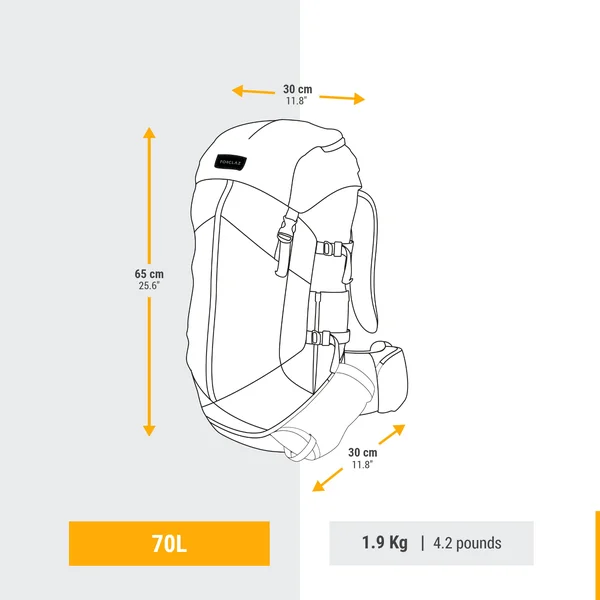 Sac à dos de trekking homme 70 l - mt100 easyfit