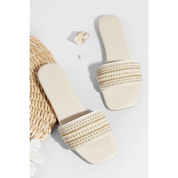 Sandales blanches perles fantaisie