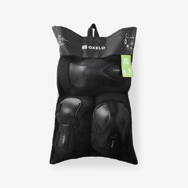 Set 3x2 protections roller trottinette skate enfant PLAY noir