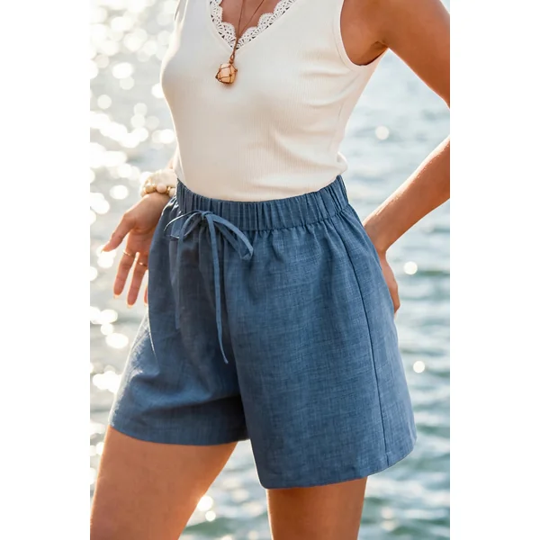 Short bleu jambe droite