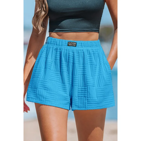 Short bleu taille élastique tissé